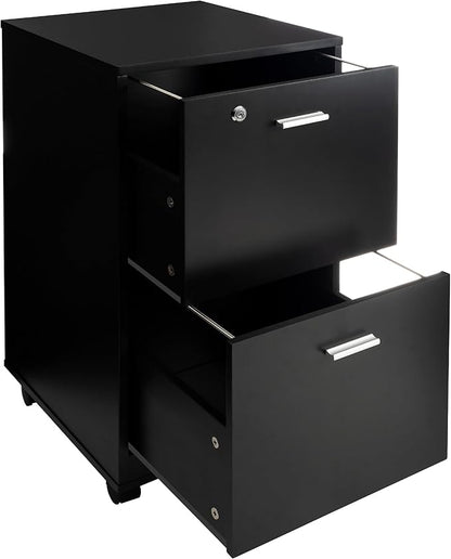File Cabinet - 2-Drawer Cabinet with Lock and Deep Drawer Storage - Rolling Filing Cabinet for Under The Desk, Home, or Office by Lavish Home (Black)