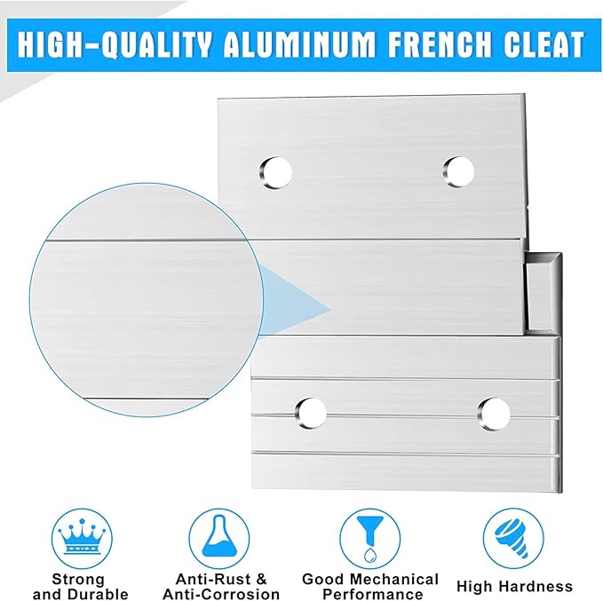 Therwen 40 Pcs French Cleat Picture Hanger Kit Heavy Duty Mirror Wall Mounting Brackets Z Clip Mirror Hanging Hardware Aluminum Hanger Supports (2 Inch)