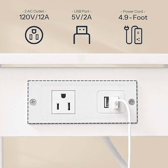 HOOBRO 2-Tier Printer Stand with Charging Station, Under Desk Printer Table, Printer Cart with Storage Shelves, Shelf for Small Spaces, for Home Office, White WT38UPS01