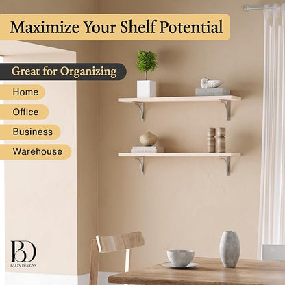 Classic Silver Heavy Duty Shelf Brackets 12 inch by Balin Designs – Chrome L Bracket, Wall Mounted Support, Shelving Metal Bracket, Decorative Shelf Brackets, with Hardware Included, Set of 2