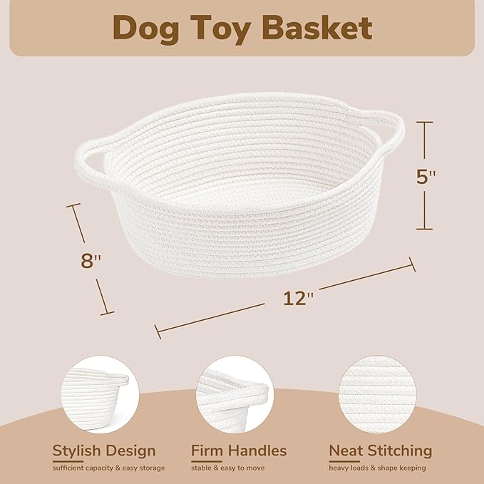 Goodpick White Baby Laundry Basket with Handles, Cute Cotton Rope Baskets for Toys, Small Basket for Organizing Gifts,Snacks,Woven Storage Baskets for Bathroom, 12"x 8" x 5"