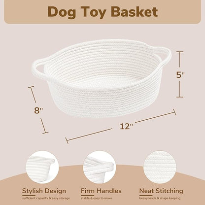 Goodpick White Baby Laundry Basket with Handles, Cute Cotton Rope Baskets for Toys, Small Basket for Organizing Gifts,Snacks,Woven Storage Baskets for Bathroom, 12"x 8" x 5"