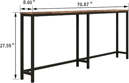 HOMERECOMMEND 70.8 Inch Console Table with USB Ports, Sofa Table with Charging Station, Narrow Entryway Table, Skinny Hallway Table,Rustic Brown