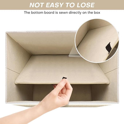 Large 42 Quarts Fabric Storage Bins with Lids [2-Pack] Linen Collapsible Foldable Baskets, Closet Organizer Containers boxes with Handles for Home Office (16.7 x 12 x 12, Beige & White)