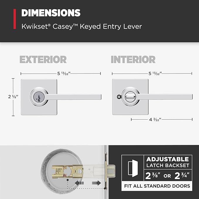 Kwikset Casey Entry Door Handle with Lock and Key, Secure Keyed Reversible Lever Exterior, for Front Entrance and Bedrooms, Polished Chrome, 4 Pack, Pick Resistant SmartKey Rekey Security