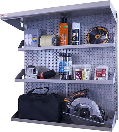 OmniWall Metal Pegboard Shelving Organization System Shelving Kit 32" x 32" Modular Pegboard- Panel Color: Silver Accessory Color: Silver