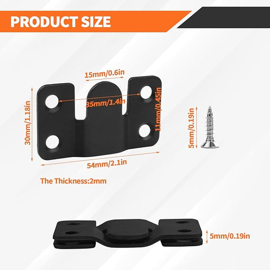 Stainless Steel Flush Mount Bracket, Interlocking Heavy Duty Photo Frame Hook, Interlocking Furniture Connector for Hanging Headboards Large Picture Display Wall Mount Hardware (Black, 4 Pairs)