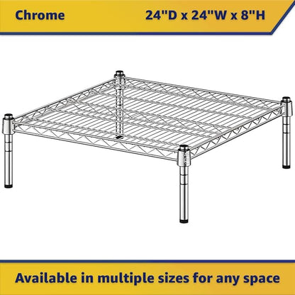 24" x 24" x 8" Chrome Wire Storage Shelf, Dunnage Rack, Commercial 1 Tier Small Shelf