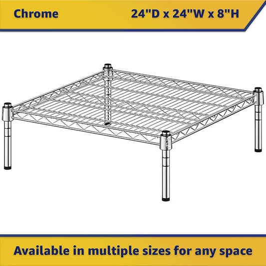 24" x 24" x 8" Chrome Wire Storage Shelf, Dunnage Rack, Commercial 1 Tier Small Shelf