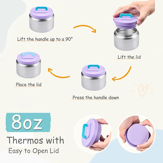 Bento Lunch Box for Kids with 8oz Soup Thermo Leak-Proof Lunch Food Containers with Snack Sauce Container for Kid Girls Boys to School,Purple
