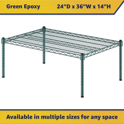 24" x 36" x 14" Green Epoxy Wire Storage Shelf, Dunnage Rack, Commercial 1 Tier Small Shelf