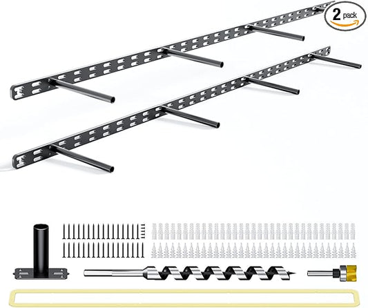 2pcs Floating Shelf Bracket Heavy Duty,Decorative Floating Shelf Hardware Hidden Black Metal Fireplace Mantel Brackets (43"X8"X1.0" with Tools)