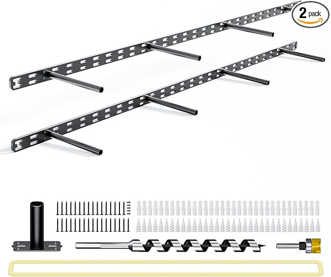 2pcs Floating Shelf Bracket Heavy Duty,Decorative Floating Shelf Hardware Hidden Black Metal Fireplace Mantel Brackets (43"X4"X1.0" with Tools)