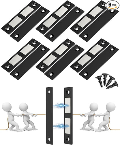 Jiayi 6 Pack Ultra Thin Magnets Latch, 30 Lb Kitchen Door Magnetic Catch Screw on Adhesive, Strong Cabinet Double Magnet Catch for Wardrobe Closet Door Drawer Wardrobe Cupboard Closing