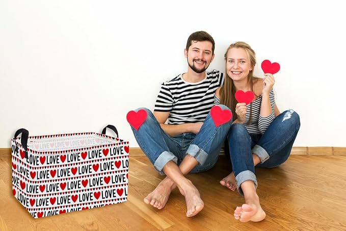 Essme Rectangular Valentine's Day Basket,Heart Storage Bins Organizer with Handles for Girls Room Decor, Gift Basket,Shelf Basket.(Red heart)