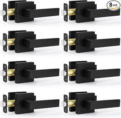 Estmoon 8 Pack Passage Door Handles Matte Black Door Levers, Interior Door Knobs Square Heavy Duty Non-Locking Handlesets Hall Closet Handles