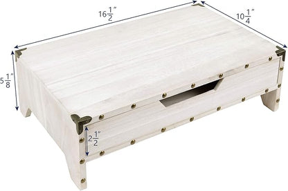 Ikee Design Wooden 2 Tier Monitor Stand with Drawer,Wood Desktop Stands for Laptop ,TV, Computer Riser,Wooden Clutter-Free Desk Storage Organizer,16 1/2 W x 10 1/4 D x 5 1/8 H in, White