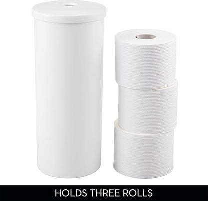 iDesign Freestanding Toilet Paper Canister with Lid for 3 Extra Rolls, White, Made in USA