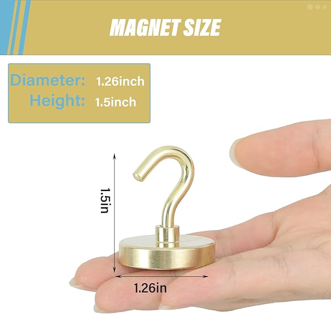 Neosmuk Magnetic Hooks, Heavy Duty 130lb+ Strong Magnet Hook for Cruise Cabins, Cruise Ship Essentials for Hanging, Metal Wall Refrigerator Hangers (Golden, 10 Pack)