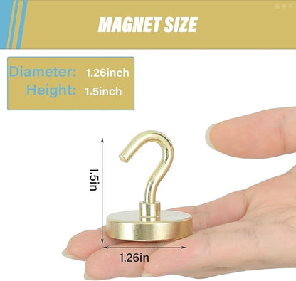 Neosmuk Magnetic Hooks, Heavy Duty 130lb+ Strong Magnet Hook for Cruise Cabins, Cruise Ship Essentials for Hanging, Metal Wall Refrigerator Hangers (Golden, 10 Pack)