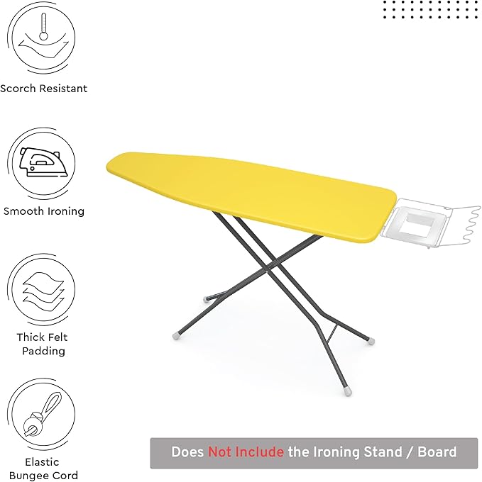 Encasa XO Ironing Board Cover and Pad 54"x15" - 4mm Felt Large Iron Board Cover with Padding - Heat Resistant, Stain-Safe Dye, Non Slip Elastic Bungee Cord Tightening Iron Table Cover Yellow
