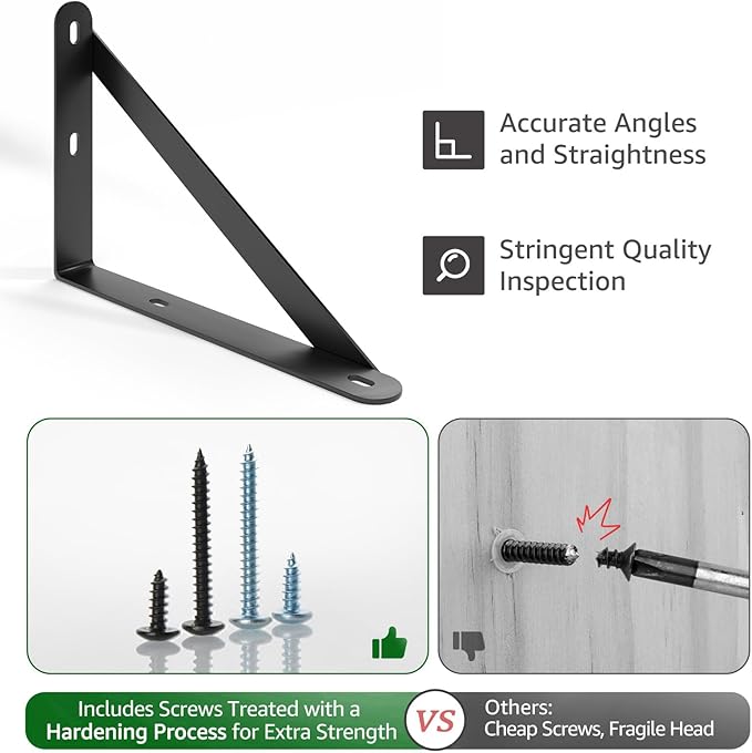 6.7x4.7 Shelf Brackets 6-Pack, Shelf Support Shelf Holder Steel Wall Mount Heavy Duty Small L Shape Triangle 90 Degree Metal Black with Screws Anchors Soporte de Estante