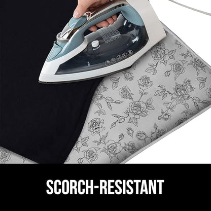 GORILLA GRIP Ironing Mat, Portable Iron Pad, Magnetic Cover for Top of Laundry Washer, Dryer, Tabletop, Countertop Padded Blanket, Silicone Coating and Scorch Resistant, Travel Size 28x24, Gray Floral