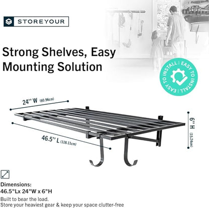 StoreYourBoard Heavy Duty Garage Shelf Wall Mount 2ft x 4ft – Wall-Mounted Shelving for Storage & Organization – Heavy Duty Garage Shelves for Tools, Bins, & Equipment – Holds 400 lbs - Black