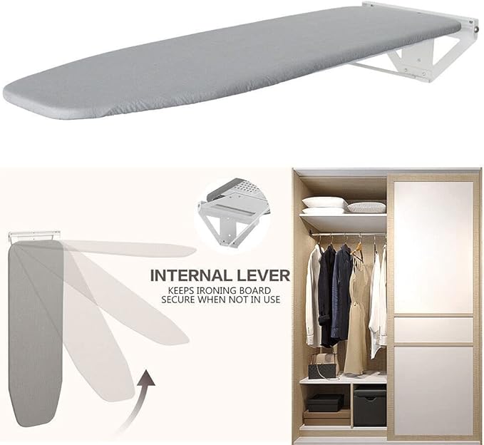 39"x12" Wall-Mounted Ironing Board Foldable Clothes Ironing Table Pull-Out Stow Away Ironing Board Retractable Small Ironing Board Ironing Storage Station Door Hanging Laundry for Home Apartment