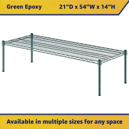 21" x 54" x 14" Green Epoxy Wire Storage Shelf, Dunnage Rack, Commercial 1 Tier Small Shelf