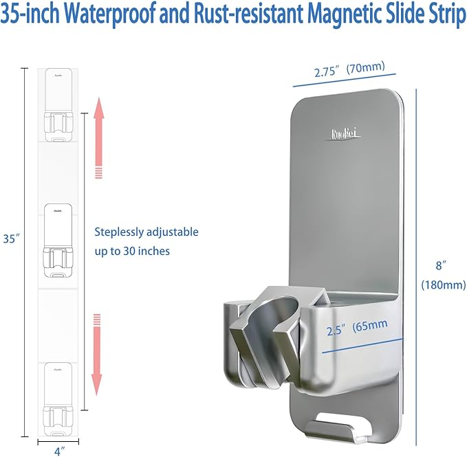 Modular Magnetic Handheld Shower Head Holder, 5-Section Customizable Sliding Rail with Tool-Free Adhesive Installation, Adjustable Height and Angle for Shower Chairs, Kids, Pets, Elderly, RV, Bathtub