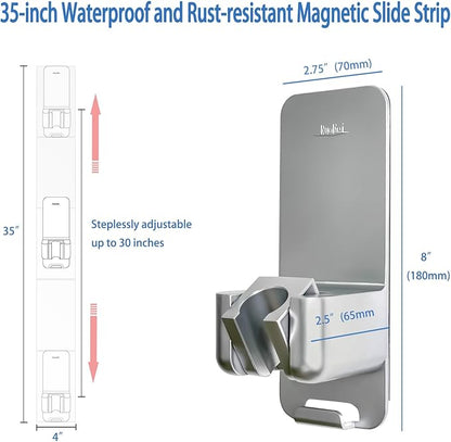 Modular Magnetic Handheld Shower Head Holder, 5-Section Customizable Sliding Rail with Tool-Free Adhesive Installation, Adjustable Height and Angle for Shower Chairs, Kids, Pets, Elderly, RV, Bathtub