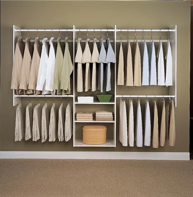 Easy Track 3 Shelf Deluxe Starter Closet Storage Wall Mounted Wardrobe Organizer System Kit with Shelves and Rods, Honey Blonde