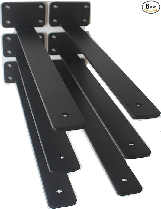 6 Pack - 16 inch Black Hidden L Shelf Bracket (1/5 Inch Thicked) Iron Floating Shelf Brackets Rustic Industrial Metal Brackets for Shelf Support