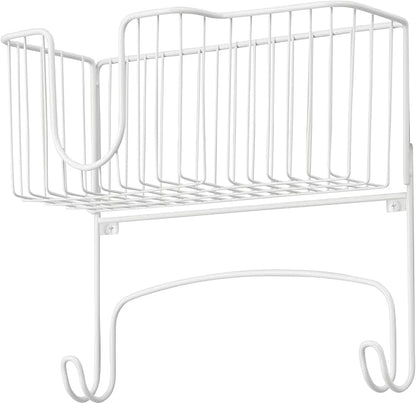 mDesign Wall Mounted Ironing Board Holder - Steel Ironing Board Rack for Easy Organisation - Includes Basket for Iron Storage - White
