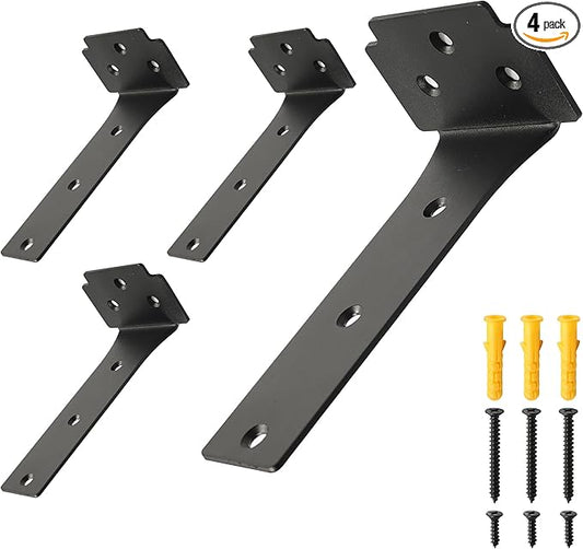 Floating Shelf Brackets,4 Pack Heavy Duty L Brackets for Shelves, 6 Inch Black Stainless Steel Countertop Support Brackets,Wall Mounting for Wood