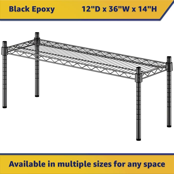 12" x 36" x 14" Black Epoxy Wire Storage Shelf, Dunnage Rack, Commercial 1 Tier Small Shelf
