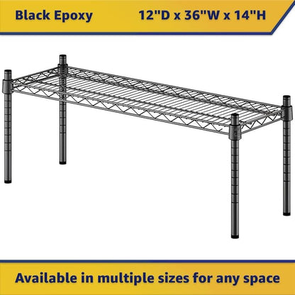 12" x 36" x 14" Black Epoxy Wire Storage Shelf, Dunnage Rack, Commercial 1 Tier Small Shelf
