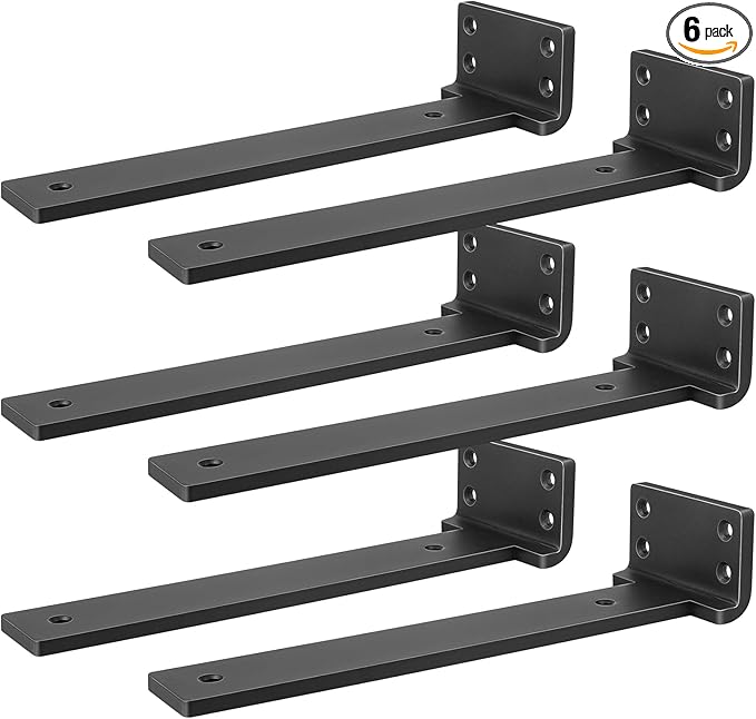 Heavy Duty Shelf Brackets, Floating Shelf Bracket 10 inch 6 Pack L Brackets for Shelves Black Metal Support Bracket for DIY Decorative with Screws