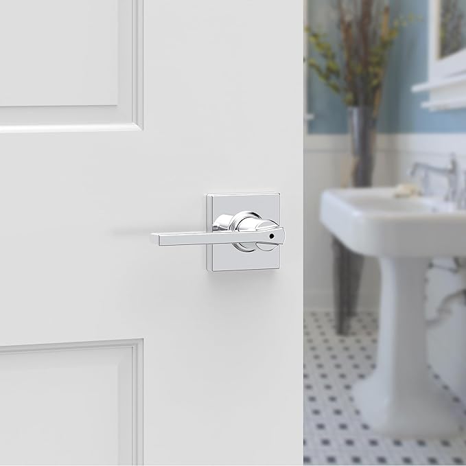 Kwikset Casey Interior Privacy Door Handle with Lock, Door Lever for Bathroom and Bedroom, Polished Chrome Reversible Keyless Turn Lock (Pack of 4)
