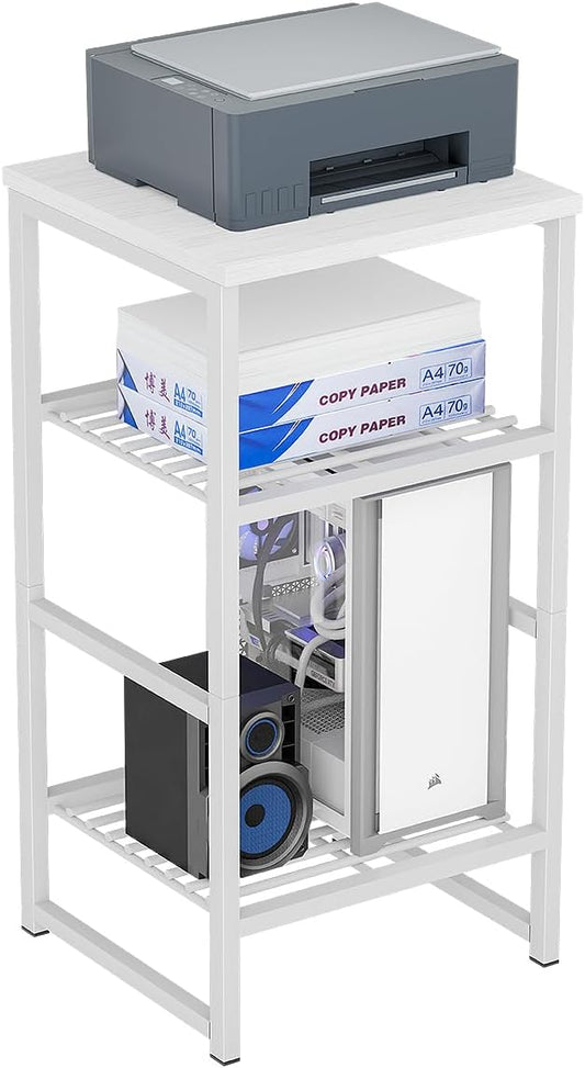 3 Tier Metal Printer Stand Shelf, White Side Table for Printer, Fax Marchine