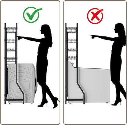 Over Washer and Dryer Shelves,3 Tier Adjustable Wire Shelving Laundry Room Storage Organization Clothes Drying Rack with Mounted on the Wall Expandable Hanger Rods&Hook,55"~74.5"Wx13.4"Dx77"H