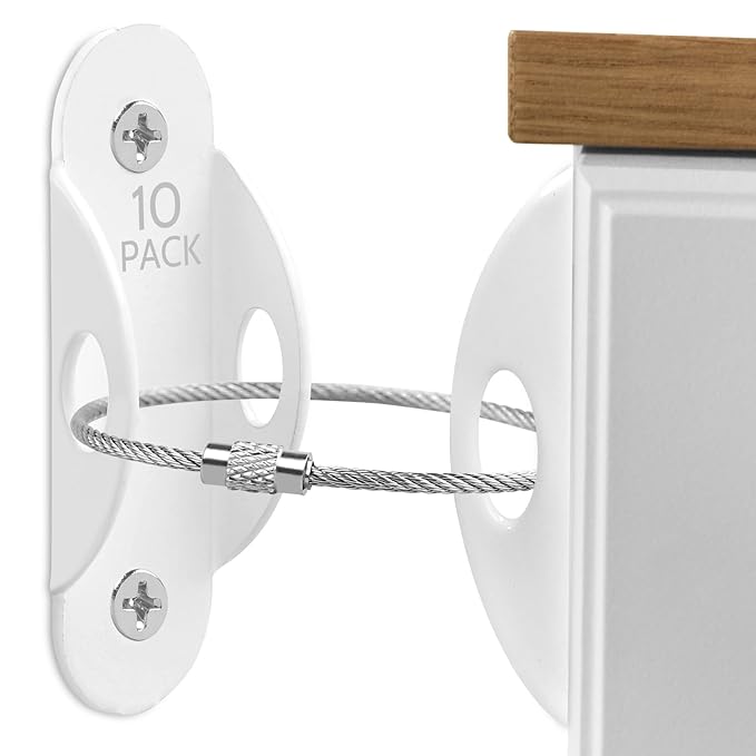 Guirnd 10 Pack Furniture Anchors, Anti Tip Furniture Anchors for Baby Proofing, Metal Earthquake Straps Furniture Straps Wall Anchor for Dresser and Bookcase (White)