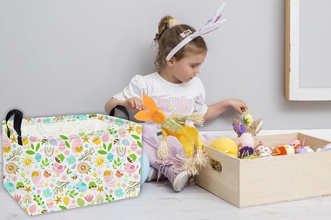 Essme Rectangular Easter Basket, Kids Storage bin Organizer with Handles for Easter Decor,Shelf Basket,Toy Organizer,Easter Baskets.(Line Easter)