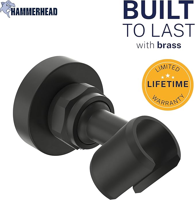 HammerHead Showers Solid Metal Handheld Showerhead Holder Wall Mount, Adjustable Screw-Mounted Pivot Ball, Shower Hose Holder, Fits Most Handheld Showerheads, Matte Black