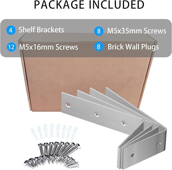 YUMORE Shelf Bracket, 7 Inch L Brackets Heavy Duty, Stainless Steel Shelf Supports Wall Mounted for Floating Shelves, 4 Pack