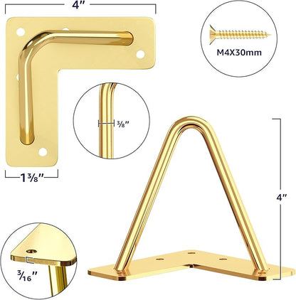 SMARTSTANDARD 4 Inch Hairpin Furniture Legs, 3/8'' Rods Metal Home DIY Projects for Nightstand, Coffee Table, Dresser with Rubber Floor Protectors, Gold Set of 4PCS