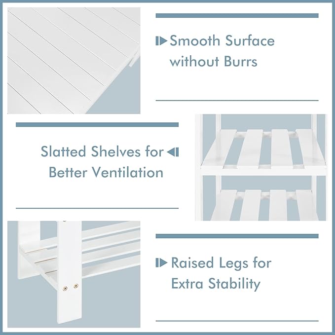 COSTWAY Bamboo Shoe Rack Bench 3-Tier Free Standing Wood Shoe Storage Organizer Shelf Holder Home Entryway Hallway Furniture Eco-Friendly (White)