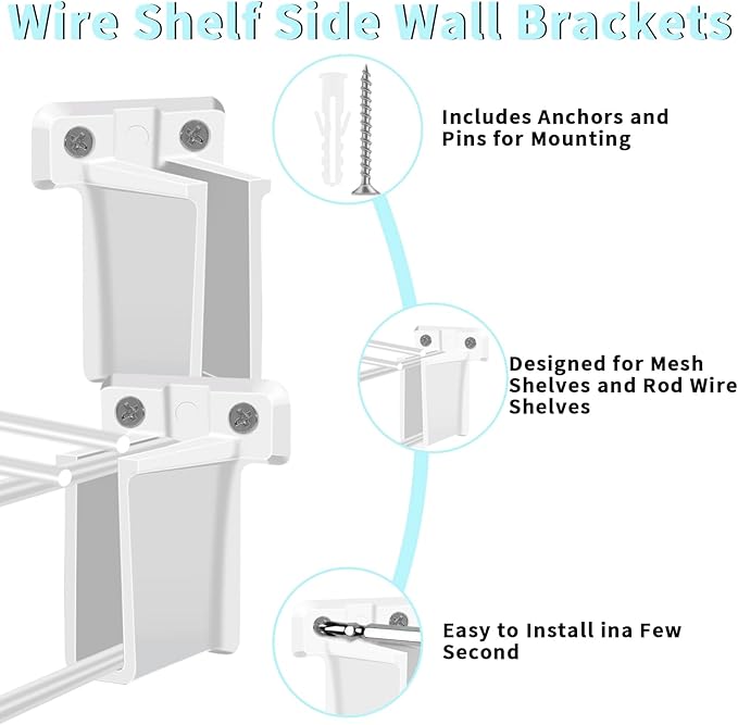 6 PCS Wire Shelf End Bracket, Plastic Closet Shelves Brackets with Screws, Heavy Duty Wall Mount Brackets for Heavy Duty Corner Support Storage Shelves