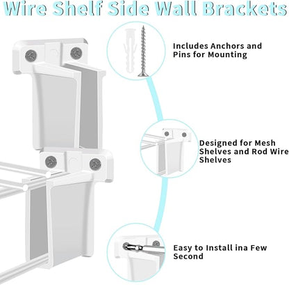 6 PCS Wire Shelf End Bracket, Plastic Closet Shelves Brackets with Screws, Heavy Duty Wall Mount Brackets for Heavy Duty Corner Support Storage Shelves